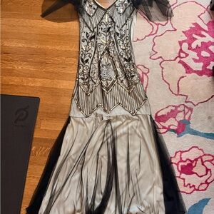 Glamorous Black and Gold Embellished Edwardian Prom Dress